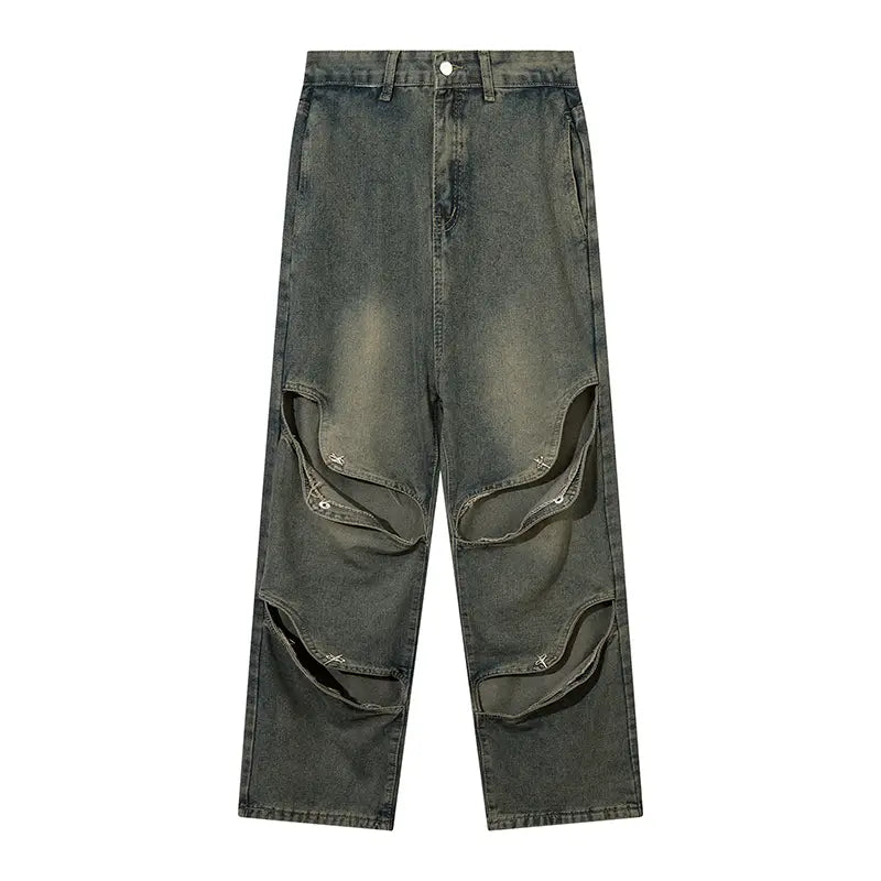 Ripped Hollow-out Denim Trousers For Men