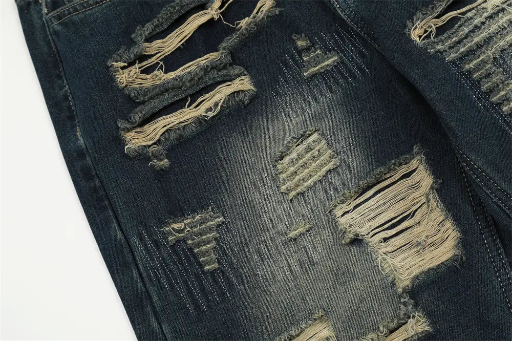 Ripped Denim Straight-leg Trousers Men