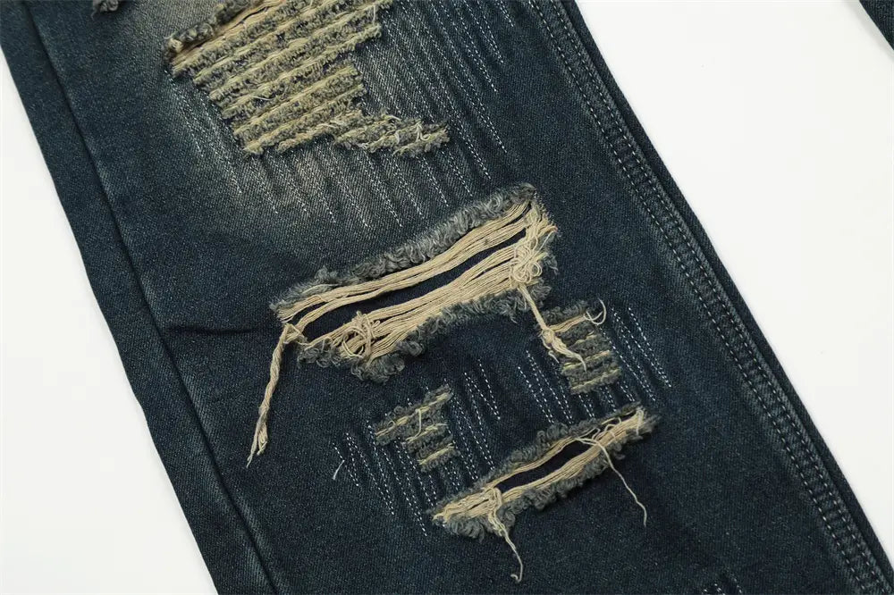 Ripped Denim Straight-leg Trousers Men