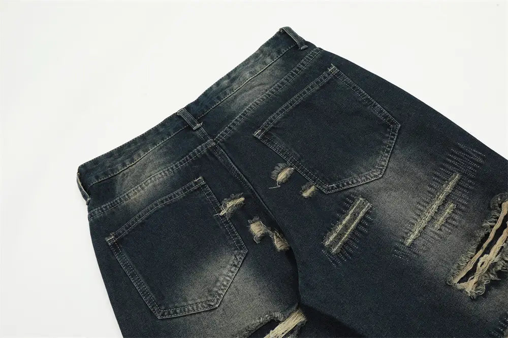 Ripped Denim Straight-leg Trousers Men