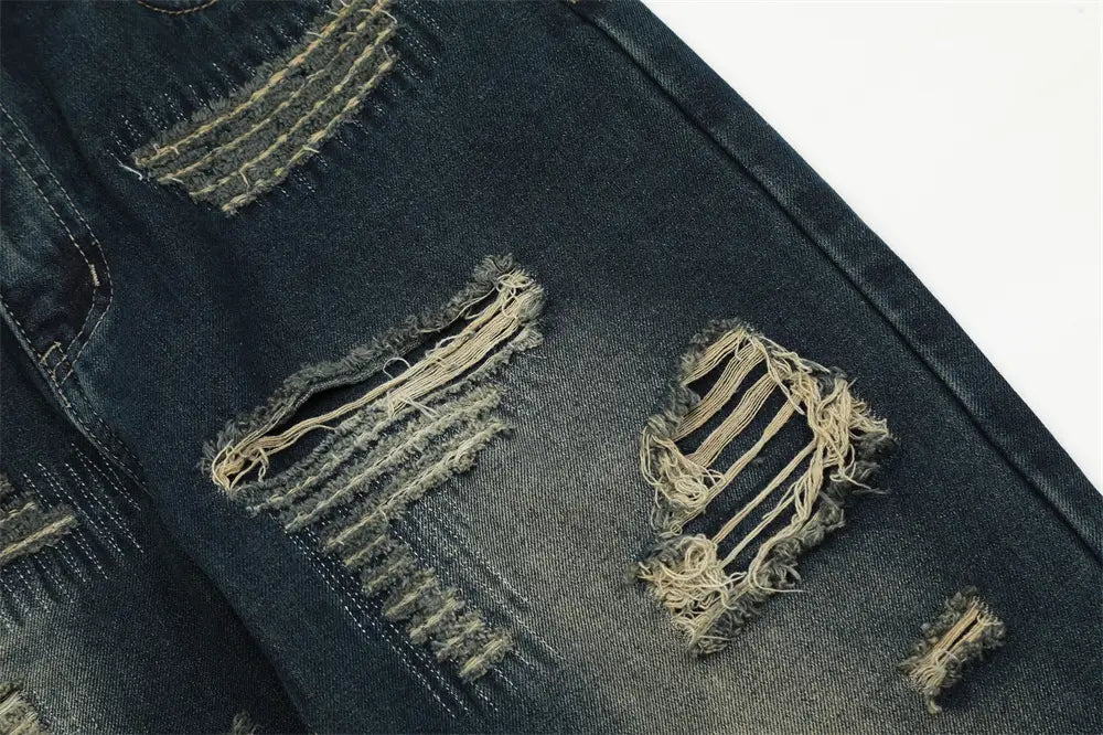 Ripped Denim Straight-leg Trousers Men