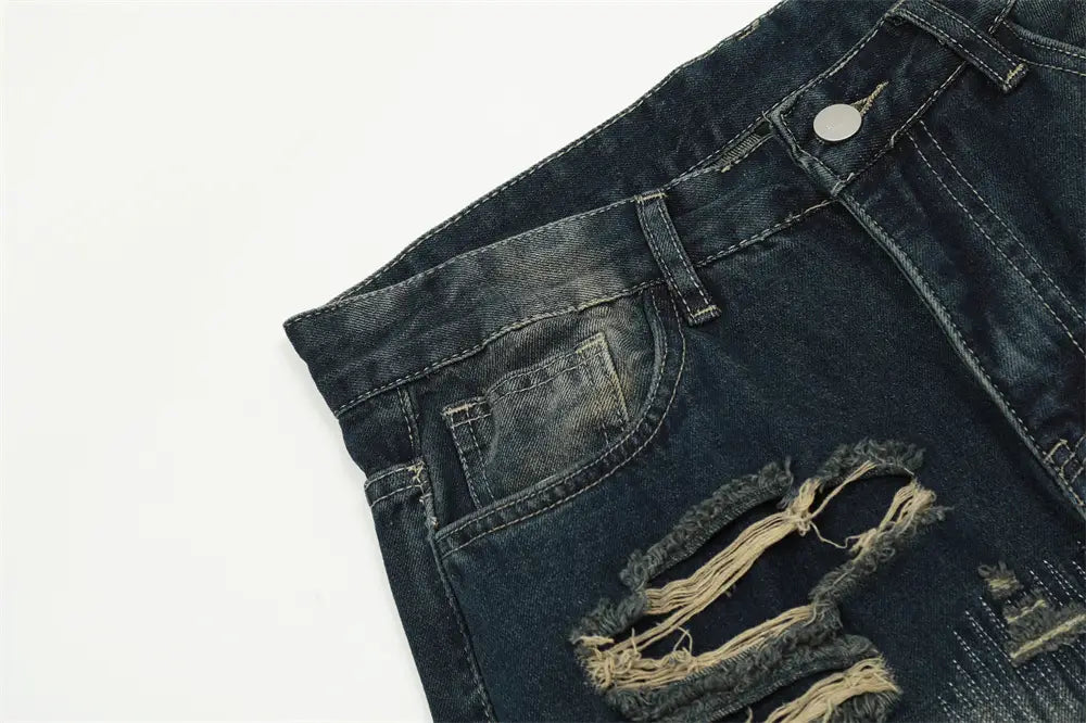 Ripped Denim Straight-leg Trousers Men