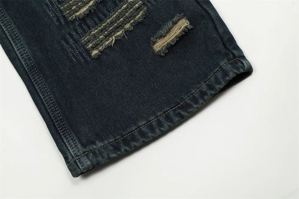 Ripped Denim Straight-leg Trousers Men