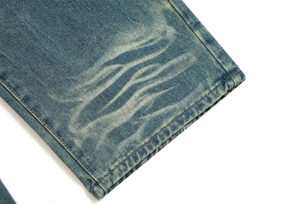 Washed Denim Loose Trousers For Men
