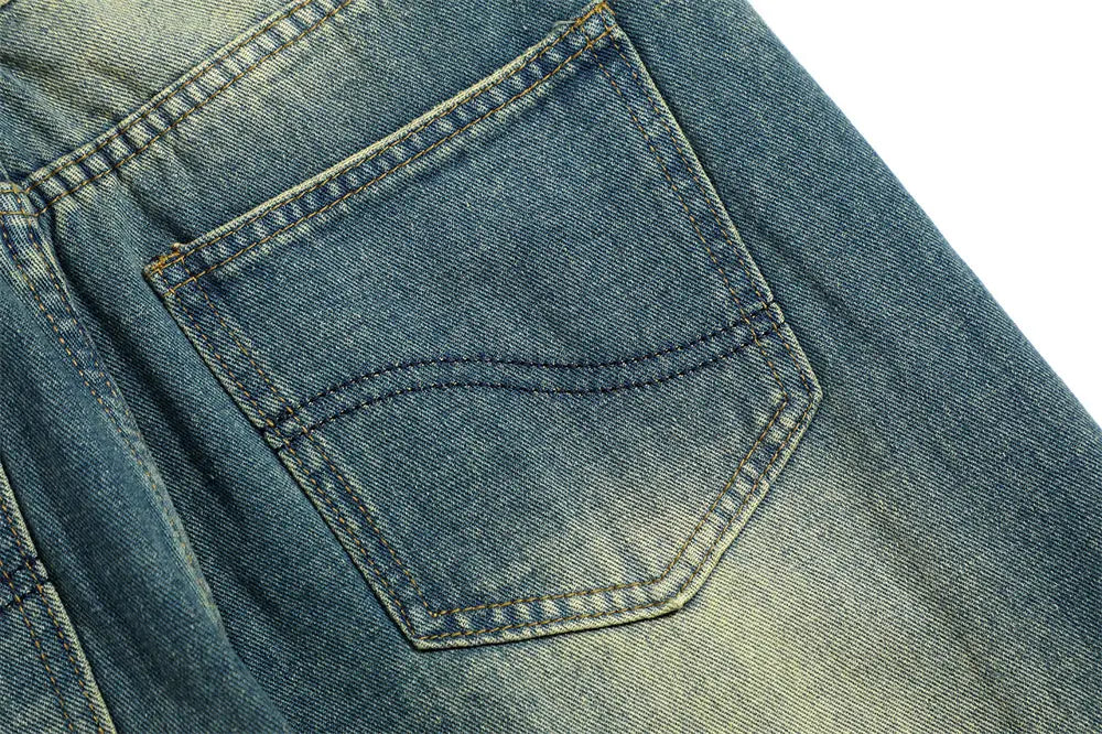 Washed Denim Loose Trousers For Men