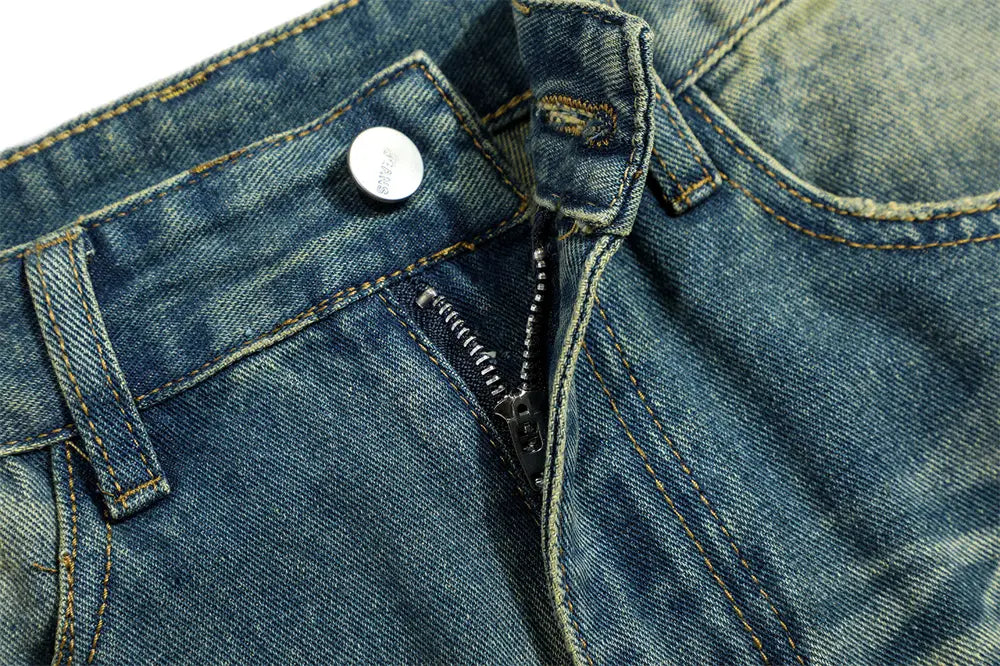 Washed Denim Loose Trousers For Men