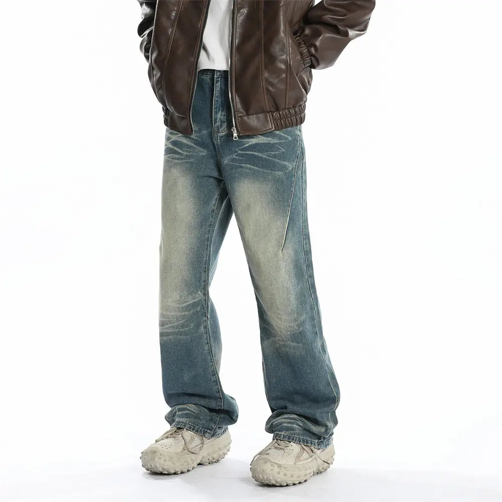 Washed Denim Loose Trousers For Men