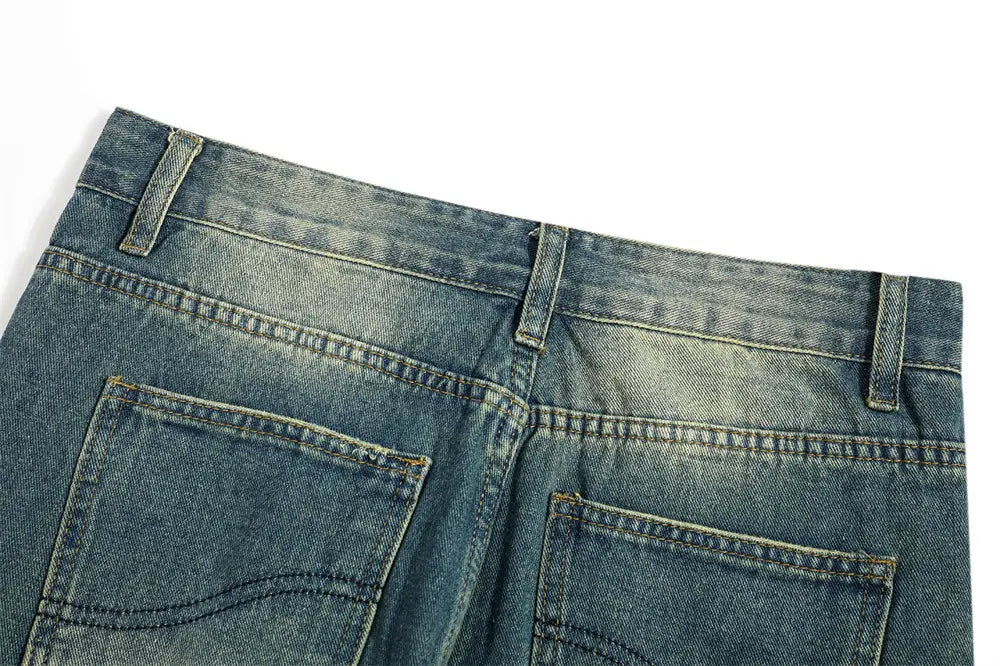Washed Denim Loose Trousers For Men