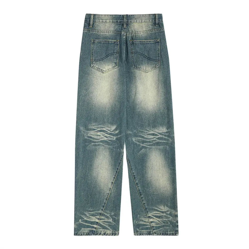 Washed Denim Loose Trousers For Men