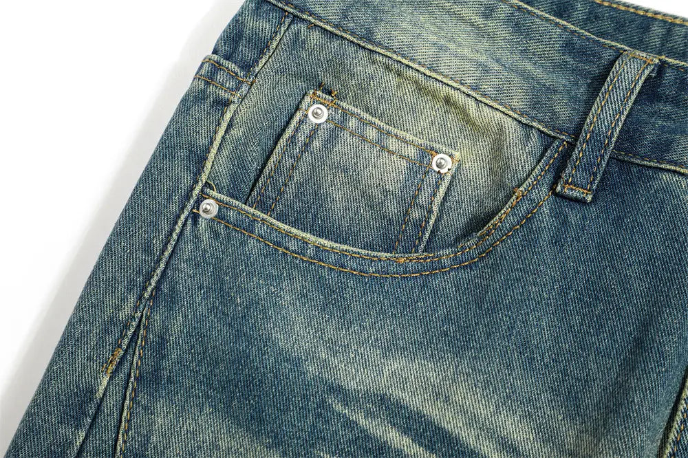 Washed Denim Loose Trousers For Men