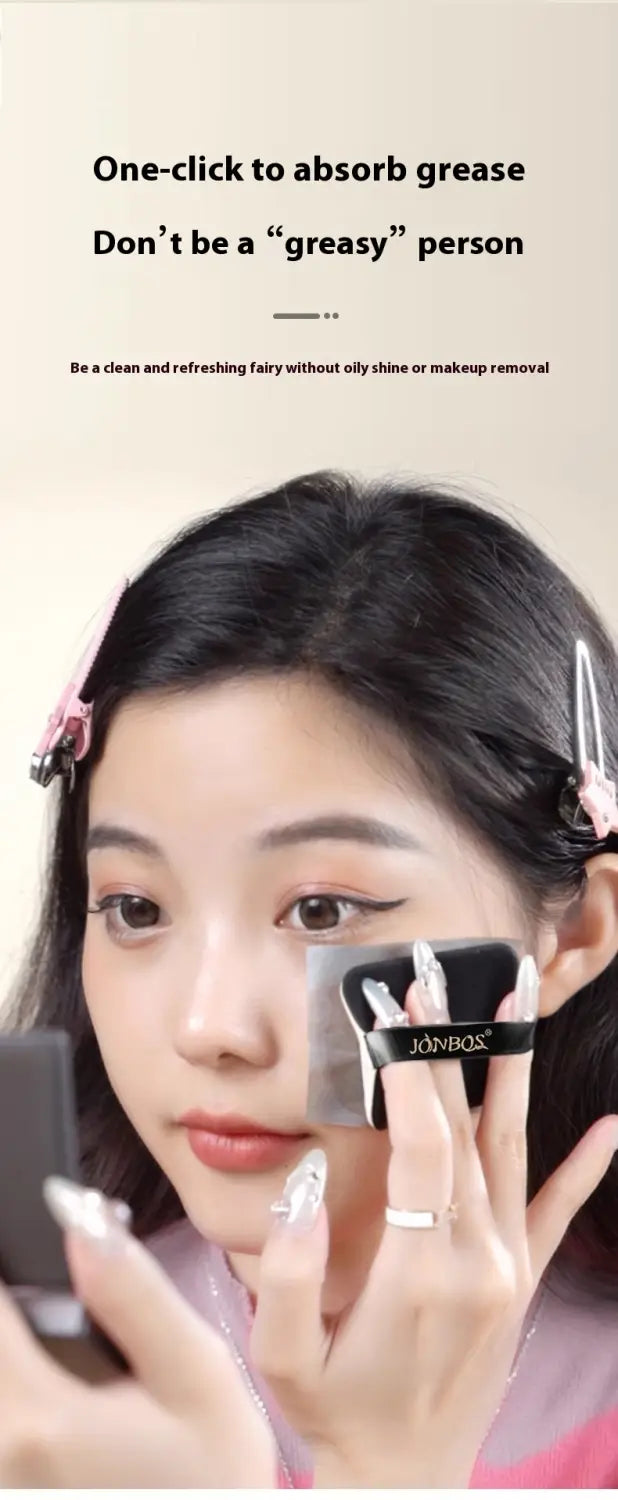 Portable Cleaning Oil-absorbing Sheets With Powder Puff Facial Oily Skin Refreshing Oil Removing Bamboo Charcoal Oil