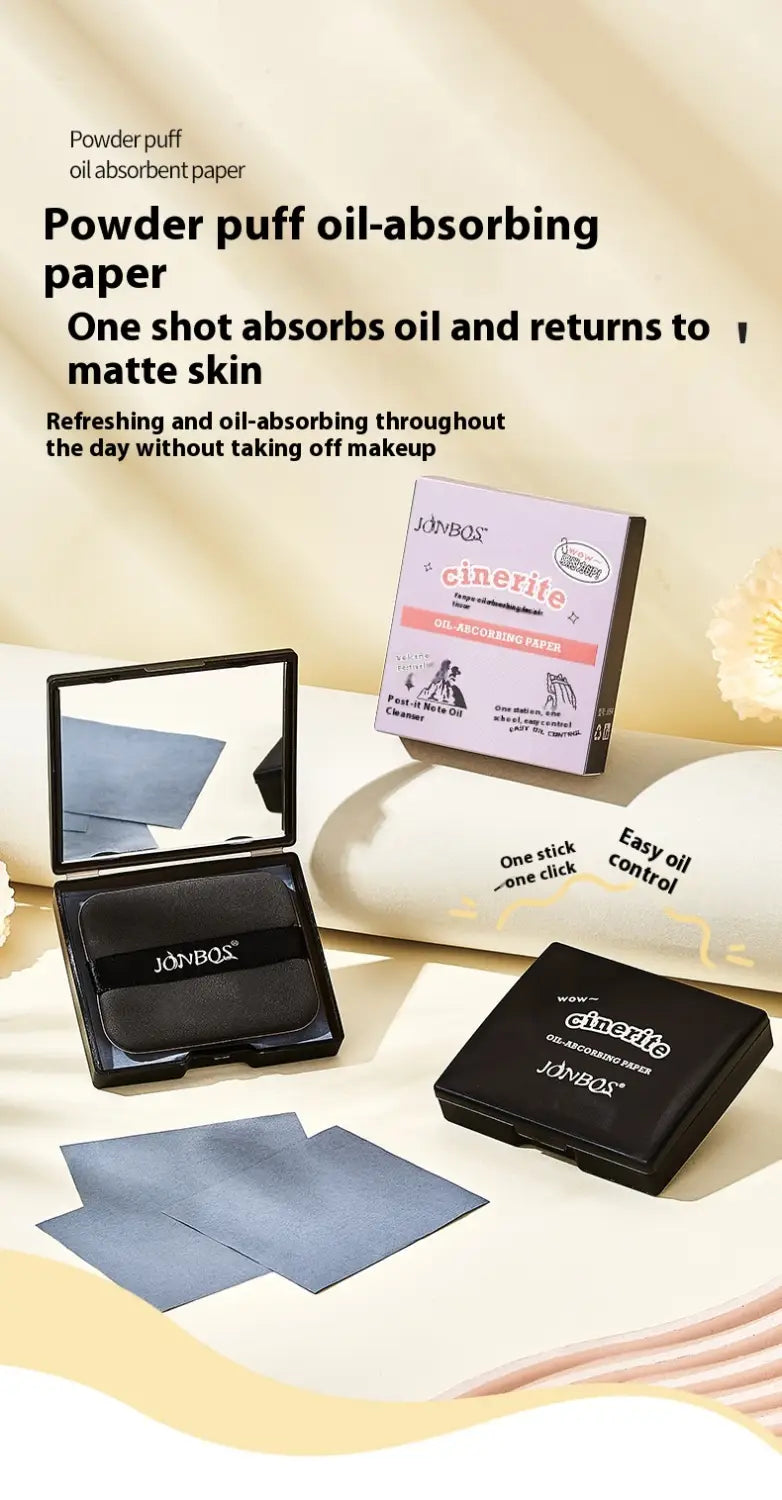 Portable Cleaning Oil-absorbing Sheets With Powder Puff Facial Oily Skin Refreshing Oil Removing Bamboo Charcoal Oil