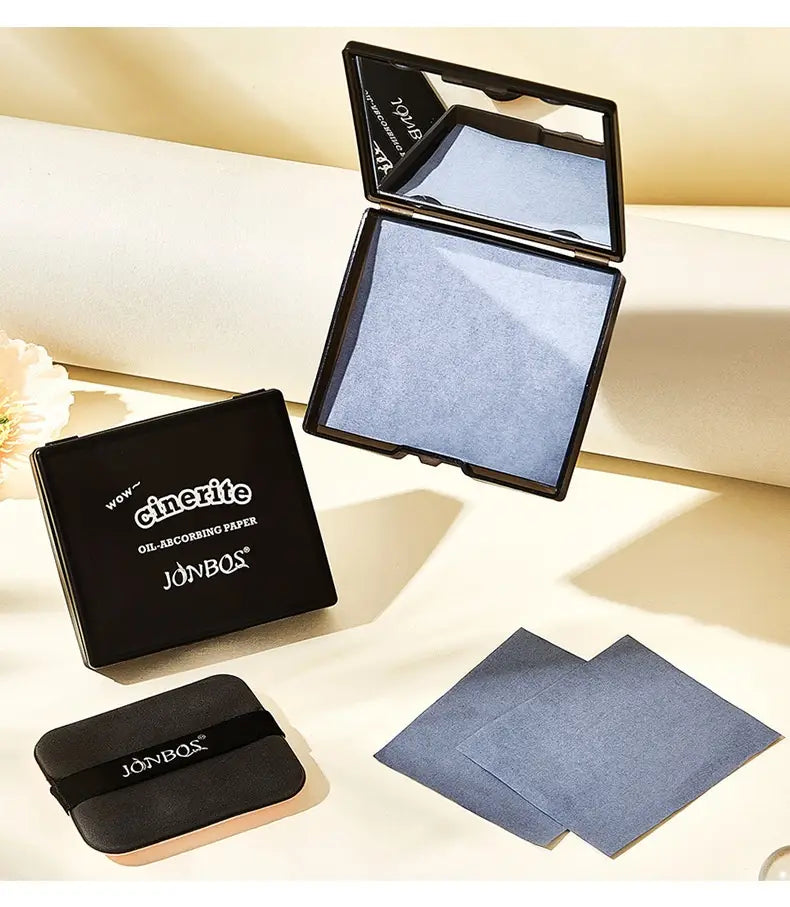 Portable Cleaning Oil-absorbing Sheets With Powder Puff Facial Oily Skin Refreshing Oil Removing Bamboo Charcoal Oil