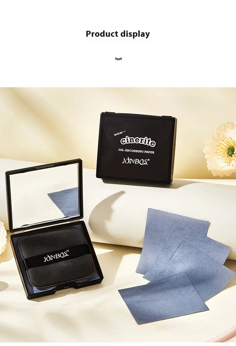 Portable Cleaning Oil-absorbing Sheets With Powder Puff Facial Oily Skin Refreshing Oil Removing Bamboo Charcoal Oil
