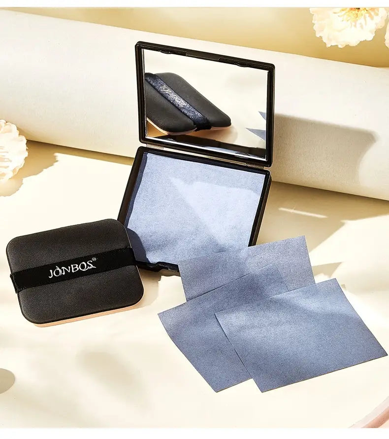 Portable Cleaning Oil-absorbing Sheets With Powder Puff Facial Oily Skin Refreshing Oil Removing Bamboo Charcoal Oil
