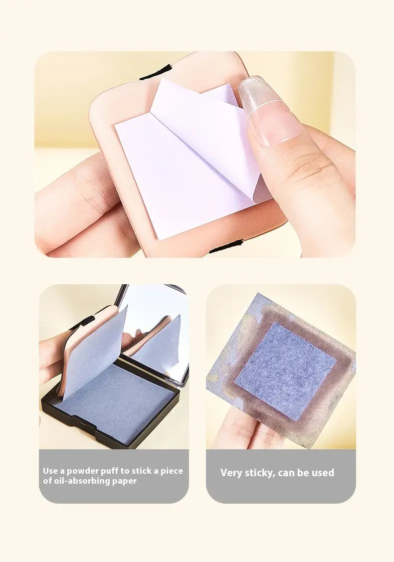 Portable Cleaning Oil-absorbing Sheets With Powder Puff Facial Oily Skin Refreshing Oil Removing Bamboo Charcoal Oil