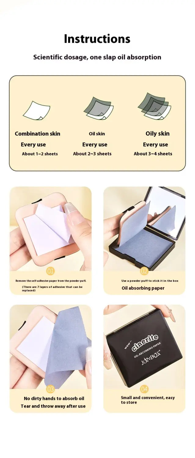 Portable Cleaning Oil-absorbing Sheets With Powder Puff Facial Oily Skin Refreshing Oil Removing Bamboo Charcoal Oil