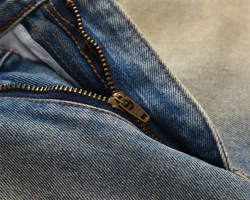 Distressed Straight-leg Denim Trousers For Men