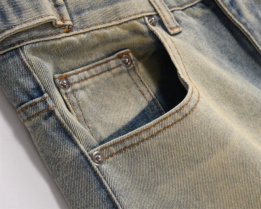 Distressed Straight-leg Denim Trousers For Men