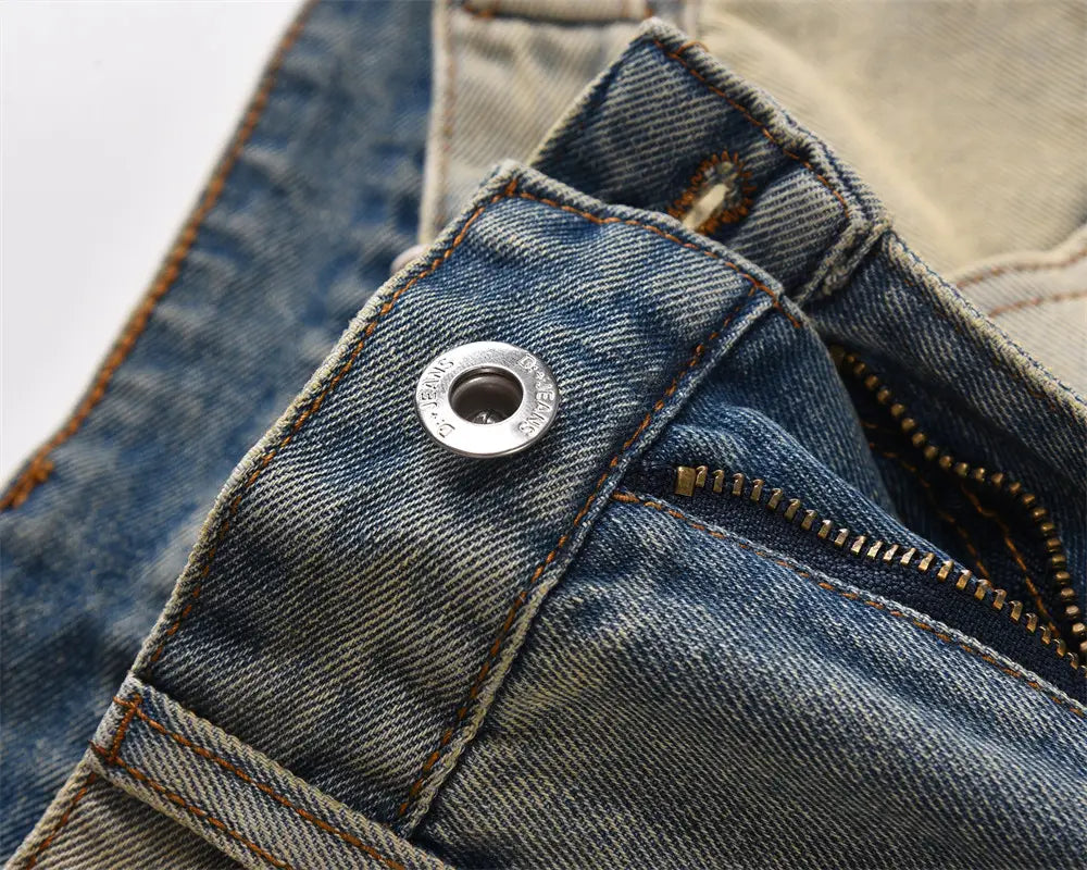 Distressed Straight-leg Denim Trousers For Men