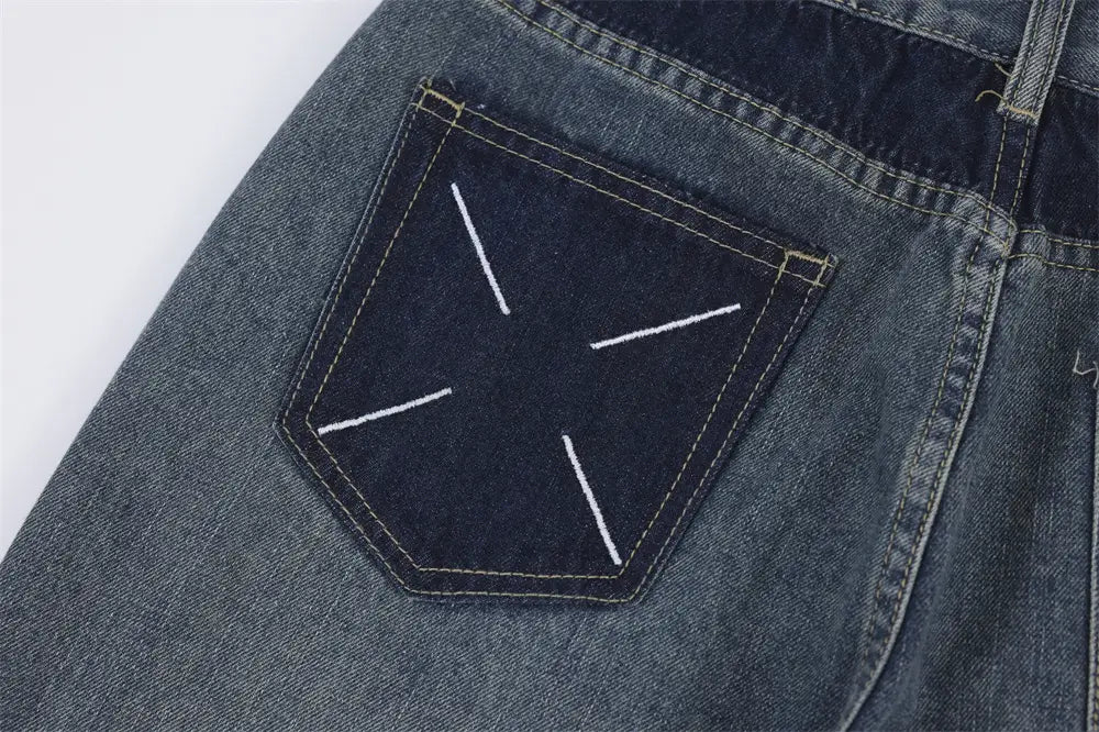Pocket Decoration Denim Loose Trousers Men