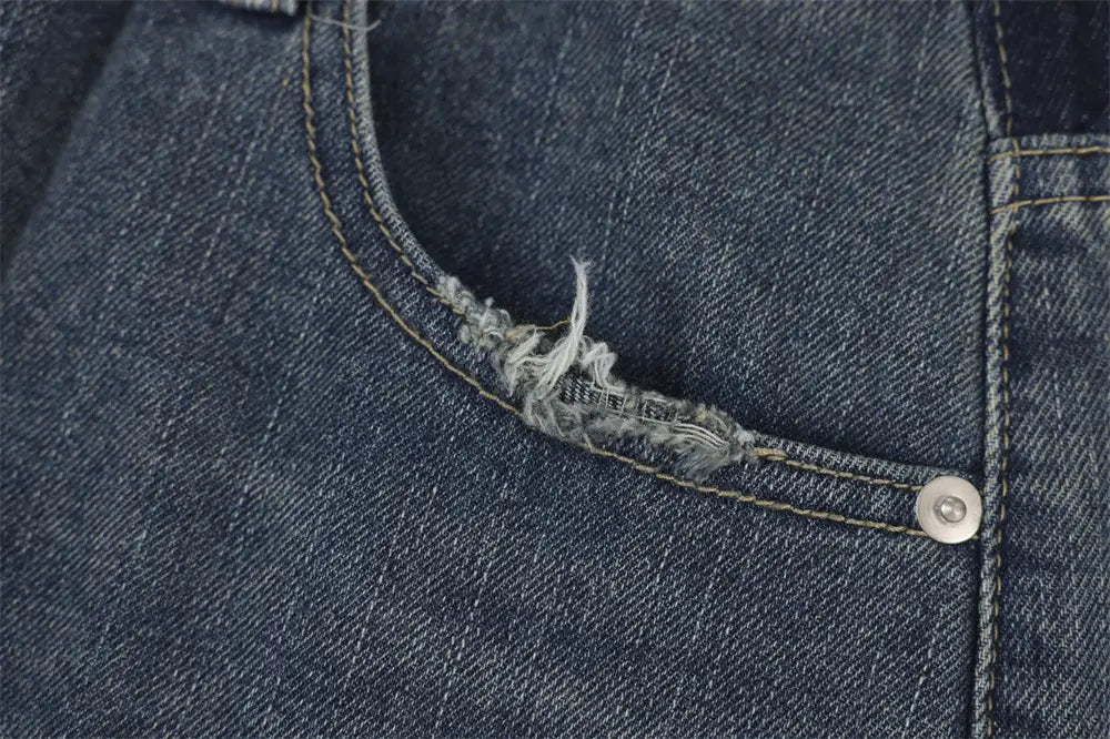 Pocket Decoration Denim Loose Trousers Men