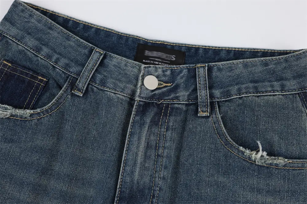 Pocket Decoration Denim Loose Trousers Men