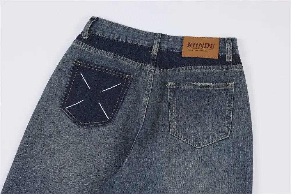 Pocket Decoration Denim Loose Trousers Men