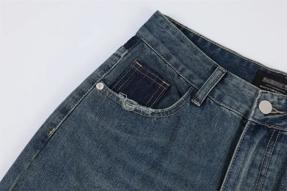 Pocket Decoration Denim Loose Trousers Men