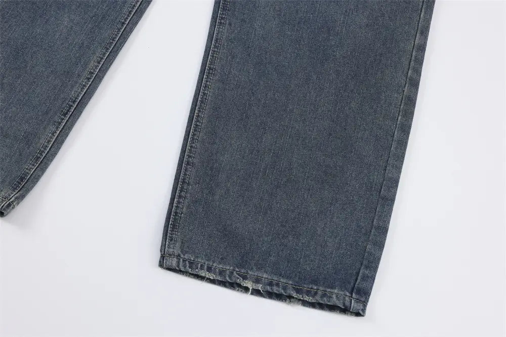 Pocket Decoration Denim Loose Trousers Men
