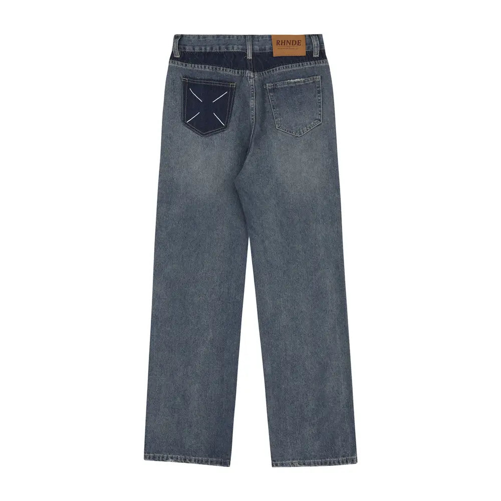 Pocket Decoration Denim Loose Trousers Men