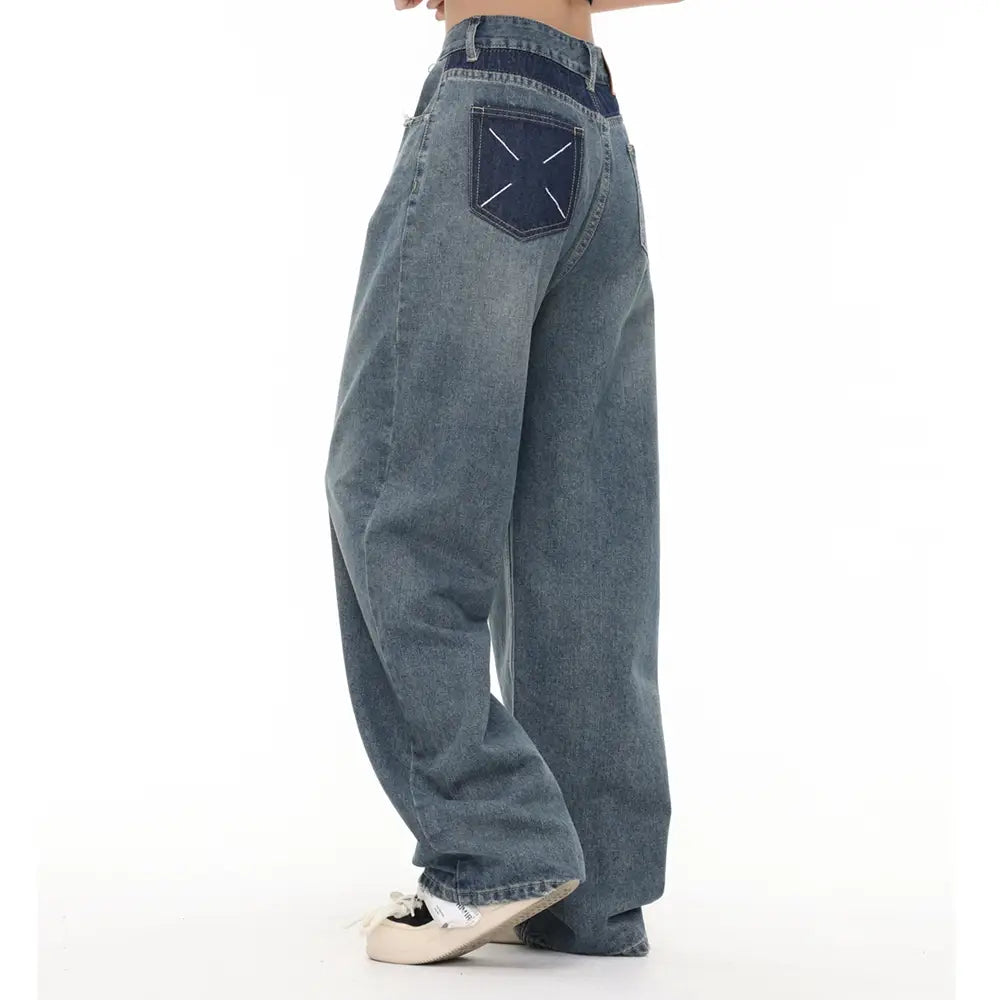 Pocket Decoration Denim Loose Trousers Men