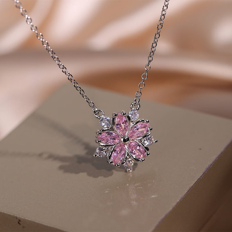 Fashion Jewelry Zircon Women Necklace Ring Double Layers Flower Cubic Zirconia Jewelry Shiny Simple All Match Stud