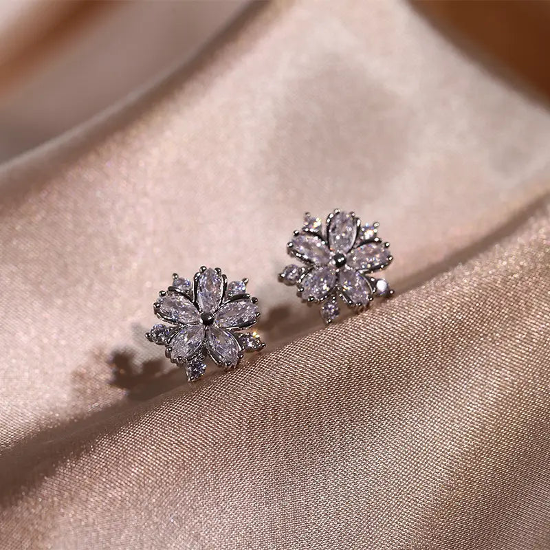 Fashion Jewelry Zircon Women Necklace Ring Double Layers Flower Cubic Zirconia Jewelry Shiny Simple All Match Stud