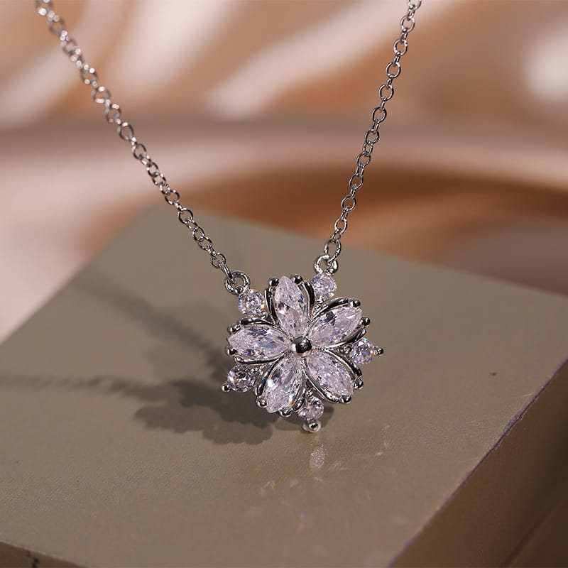 Fashion Jewelry Zircon Women Necklace Ring Double Layers Flower Cubic Zirconia Jewelry Shiny Simple All Match Stud