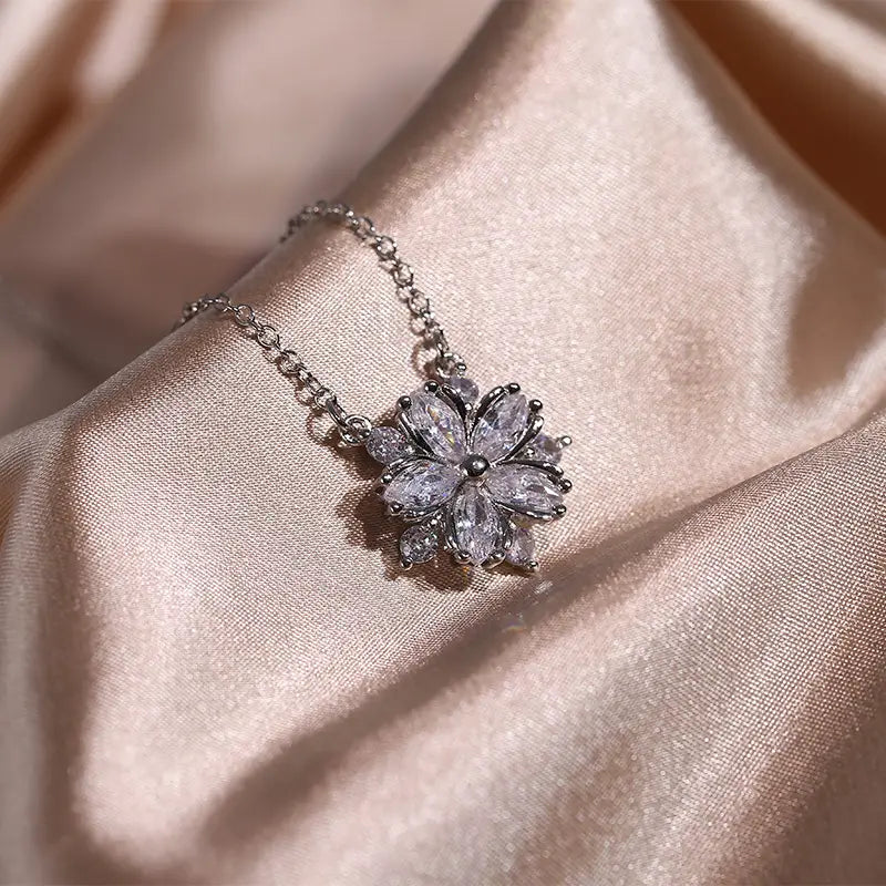 Fashion Jewelry Zircon Women Necklace Ring Double Layers Flower Cubic Zirconia Jewelry Shiny Simple All Match Stud