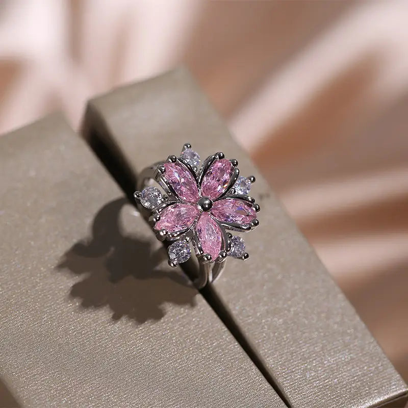 Fashion Jewelry Zircon Women Necklace Ring Double Layers Flower Cubic Zirconia Jewelry Shiny Simple All Match Stud