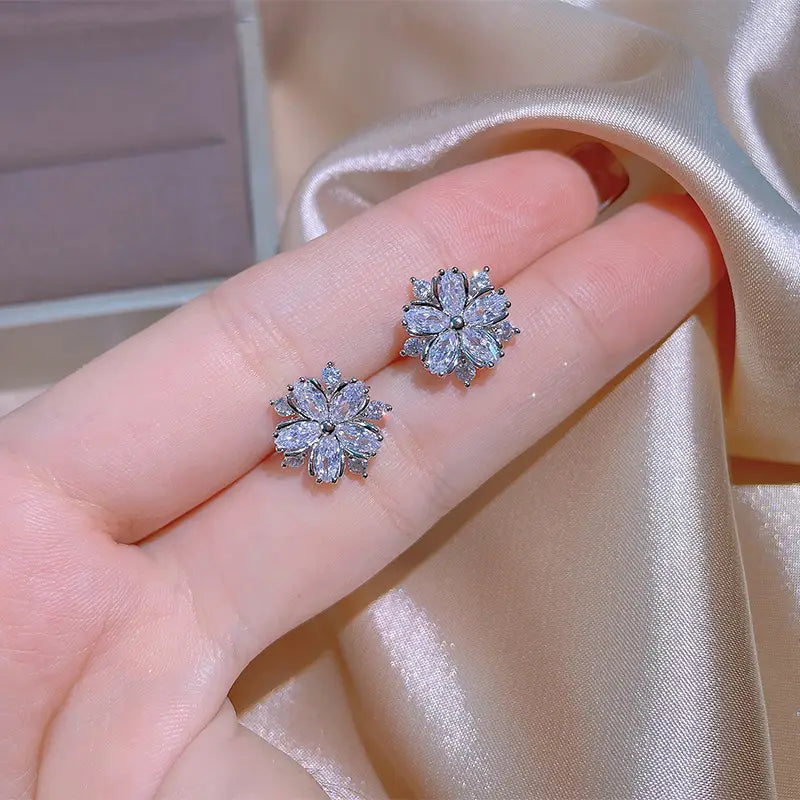Fashion Jewelry Zircon Women Necklace Ring Double Layers Flower Cubic Zirconia Jewelry Shiny Simple All Match Stud