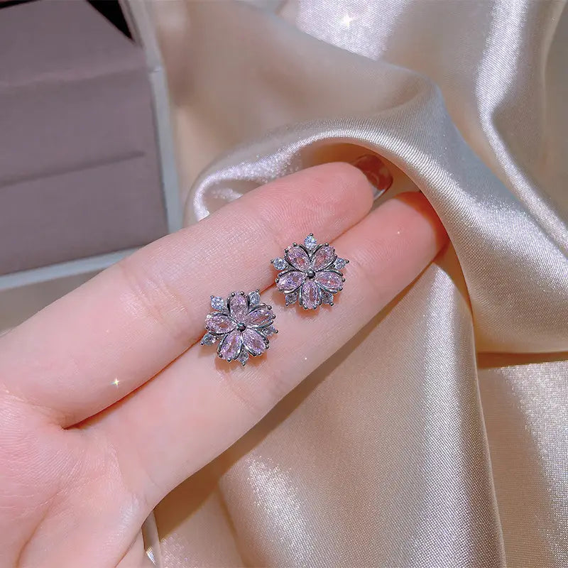 Fashion Jewelry Zircon Women Necklace Ring Double Layers Flower Cubic Zirconia Jewelry Shiny Simple All Match Stud