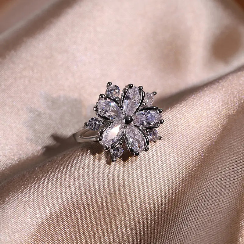 Fashion Jewelry Zircon Women Necklace Ring Double Layers Flower Cubic Zirconia Jewelry Shiny Simple All Match Stud