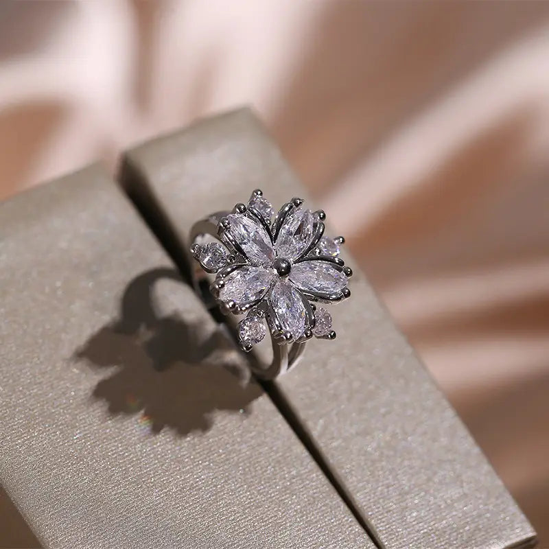 Fashion Jewelry Zircon Women Necklace Ring Double Layers Flower Cubic Zirconia Jewelry Shiny Simple All Match Stud