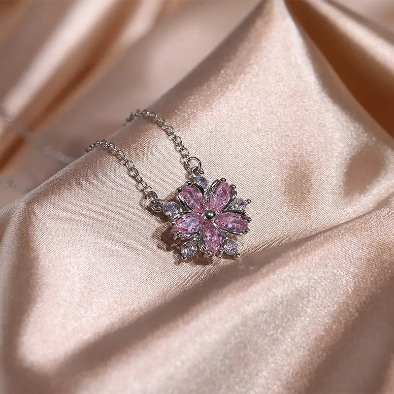 Fashion Jewelry Zircon Women Necklace Ring Double Layers Flower Cubic Zirconia Jewelry Shiny Simple All Match Stud