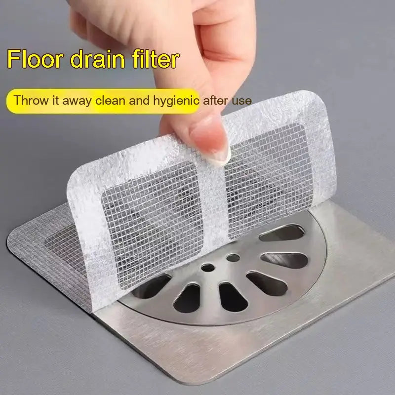 Disposable Self-adhesive Tian Zi Floor Drain Sheet for insect-proof and hair prevention.