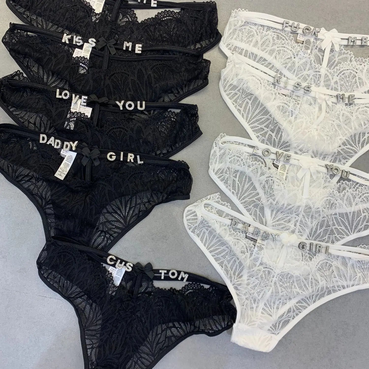 Women’s Fashion Rhinestone Letter Full Sheer Thongs