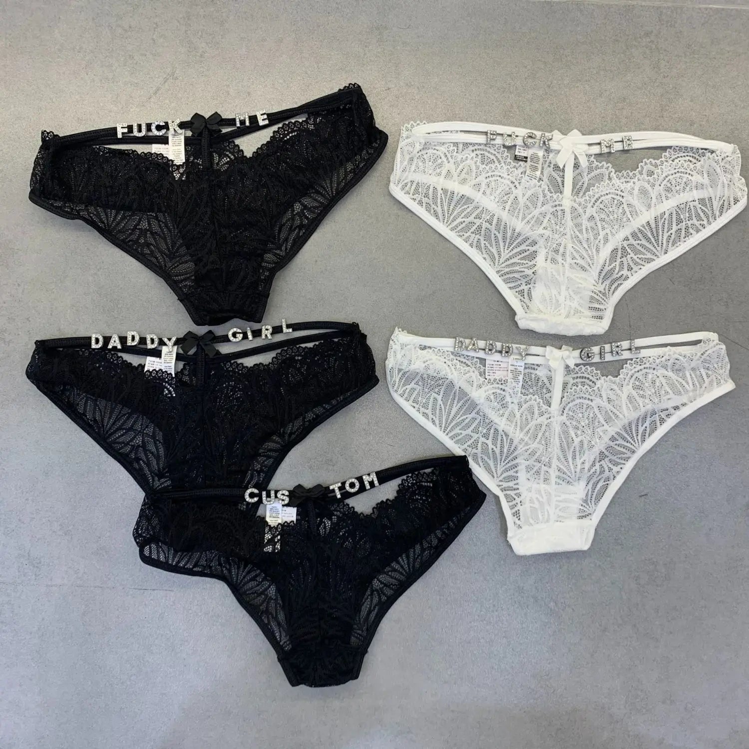 Women’s Fashion Rhinestone Letter Full Sheer Thongs