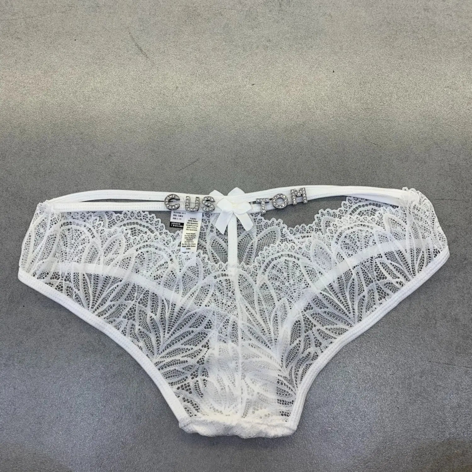 Women’s Fashion Rhinestone Letter Full Sheer Thongs