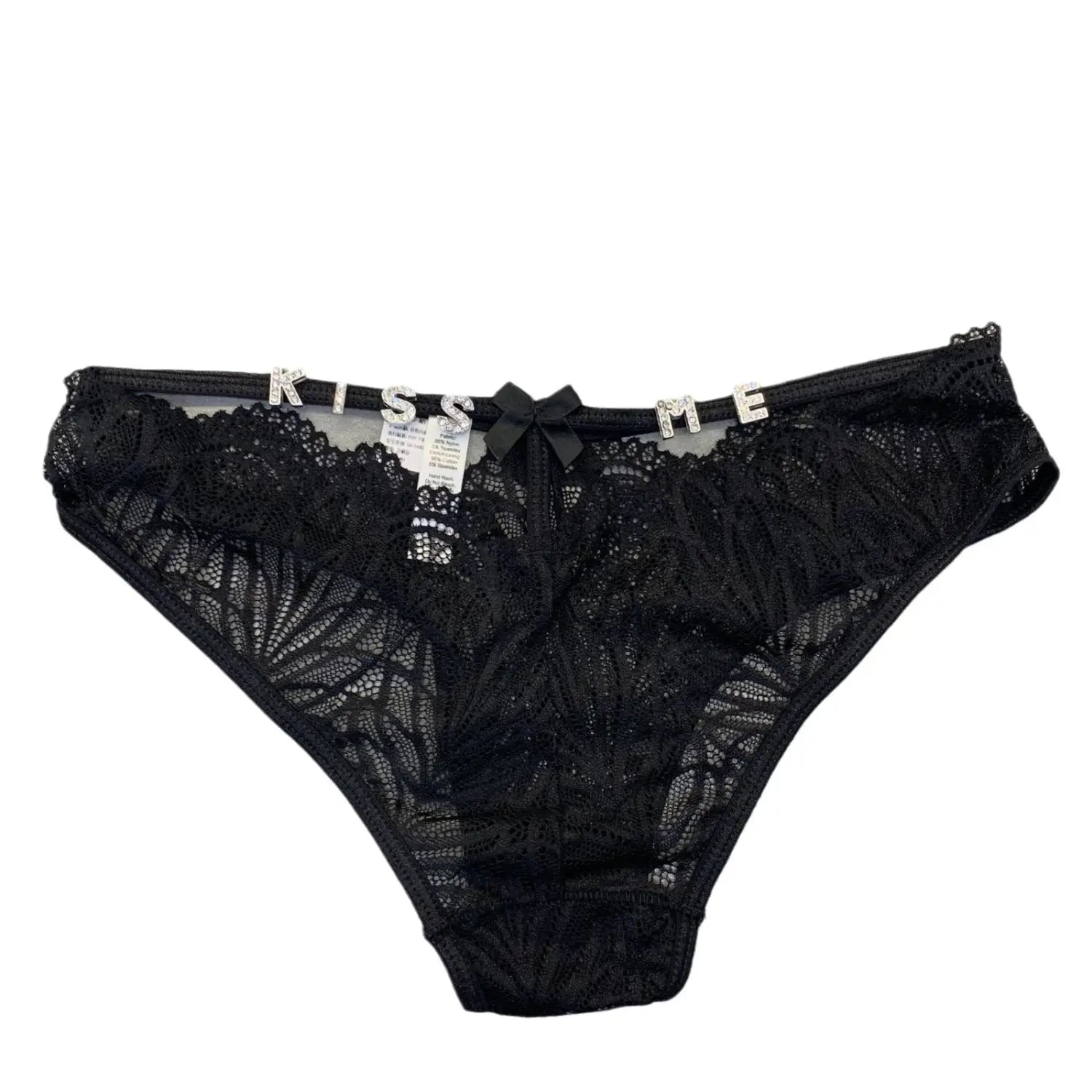 Women’s Fashion Rhinestone Letter Full Sheer Thongs