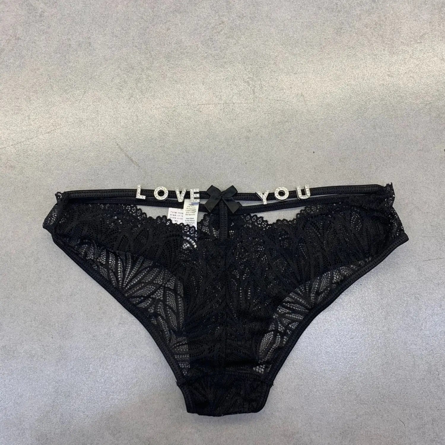 Women’s Fashion Rhinestone Letter Full Sheer Thongs
