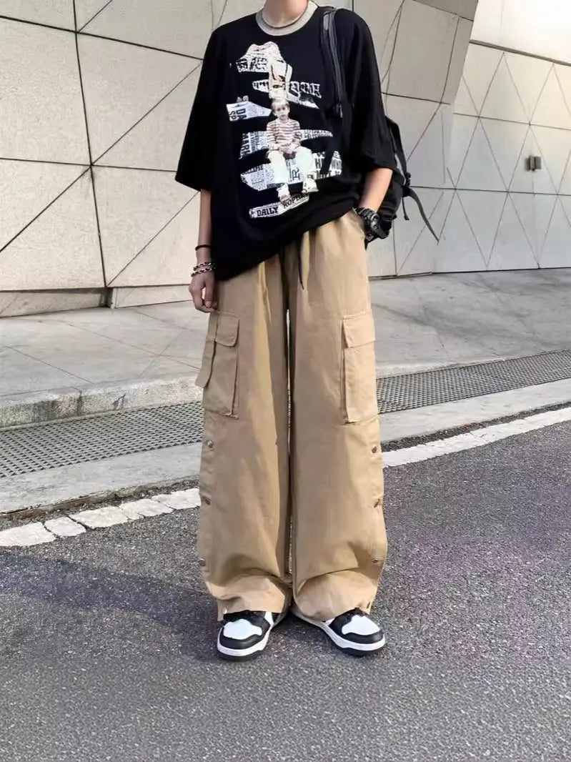 Loose Straight Functional Button Trousers For Men