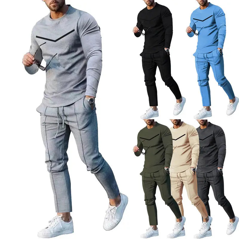 Round Neck Long Sleeve T-shirt Trousers Suit Men